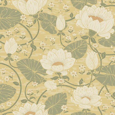 Manhattan Comfort Raleigh Eva Light Yellow Lotus Dreams 33 ft L X 209 in W Wallpaper BR4080-83123